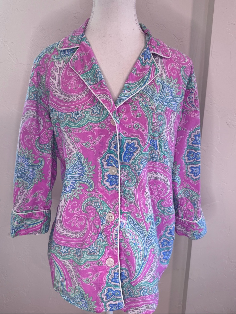Lauren Ralph Lauren Pink Paisley Pajama Top Size M
